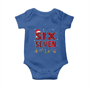 Funny Six Seven Christmas Baby Onesie 67 Meme Gen Alpha Slang Red Plaid Xmas Pajamas TS10 Royal Blue Print Your Wear