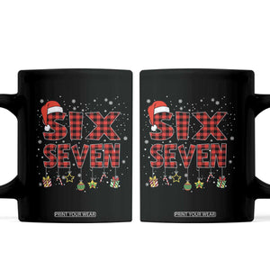 Funny Six Seven Christmas Coffee Mug 67 Meme Gen Alpha Slang Red Plaid Xmas Pajamas TS10 Black Print Your Wear