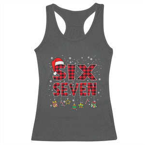 Funny Six Seven Christmas Racerback Tank Top 67 Meme Gen Alpha Slang Red Plaid Xmas Pajamas TS10 Dark Heather Print Your Wear
