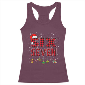 Funny Six Seven Christmas Racerback Tank Top 67 Meme Gen Alpha Slang Red Plaid Xmas Pajamas TS10 Maroon Print Your Wear