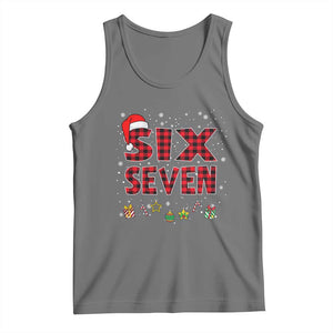Funny Six Seven Christmas Tank Top 67 Meme Gen Alpha Slang Red Plaid Xmas Pajamas TS10 Black Heather Print Your Wear