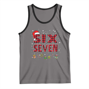 Funny Six Seven Christmas Tank Top 67 Meme Gen Alpha Slang Red Plaid Xmas Pajamas TS10 Deep Heather Black Print Your Wear