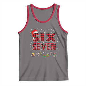 Funny Six Seven Christmas Tank Top 67 Meme Gen Alpha Slang Red Plaid Xmas Pajamas TS10 Deep Heather Red Print Your Wear