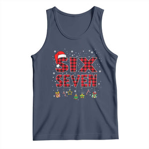 Funny Six Seven Christmas Tank Top 67 Meme Gen Alpha Slang Red Plaid Xmas Pajamas TS10 Navy Print Your Wear