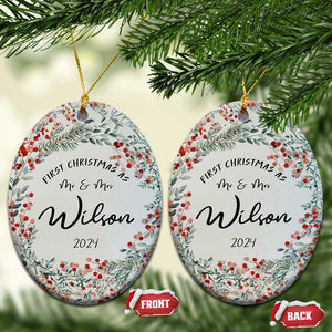 Personalised First Xmas as Mr & Mrs Christmas Ornament Custom Name Wedding Gifts for Newlywed Couple TS10 Oval White Print Your Wear