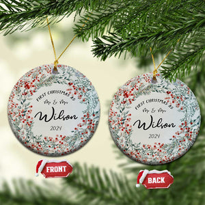 Personalised First Xmas as Mr & Mrs Christmas Ornament Custom Name Wedding Gifts for Newlywed Couple TS10 Circle White Print Your Wear