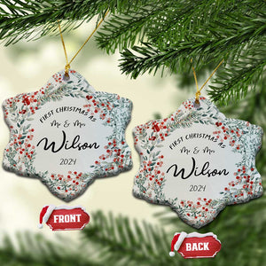 Personalised First Xmas as Mr & Mrs Christmas Ornament Custom Name Wedding Gifts for Newlywed Couple TS10 Snow Flake White Print Your Wear