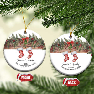 Personalised First Xmas Married Christmas Ornament Custom Name Wedding Gifts for Newlywed Couple Mr & Mrs TS10 Circle White Print Your Wear