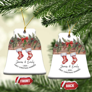 Personalised First Xmas Married Christmas Ornament Custom Name Wedding Gifts for Newlywed Couple Mr & Mrs TS10 Bell Flake White Print Your Wear