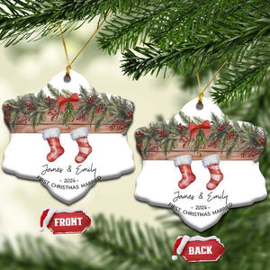 Personalised First Xmas Married Christmas Ornament Custom Name Wedding Gifts for Newlywed Couple Mr & Mrs TS10 Snow Flake White Print Your Wear