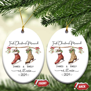 Personalised First Xmas Married Christmas Ornament Custom Name Mr & Mrs Wedding Gifts for Newlywed Couple TS10 Oval White Print Your Wear