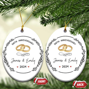 Personalised 50th Wedding Anniversary Christmas Ornament Custom Name Gold 50 Years of Marriage TS10 Oval White Print Your Wear
