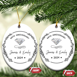 Personalised 60th Wedding Anniversary Christmas Ornament Custom Name Diamond 60 Years of Marriage TS10 Oval White Print Your Wear