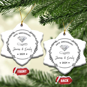 Personalised 60th Wedding Anniversary Christmas Ornament Custom Name Diamond 60 Years of Marriage TS10 Snow Flake White Print Your Wear