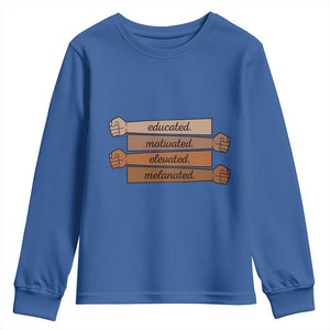 Black Pride Youth Sweatshirt Educated Motivated Elevated Melanated BLM Melanin TS10 Royal Blue Print Your Wear