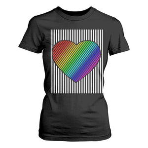 LGBT Pride T Shirt For Women LGBTQ Support Retro Valentines Rainbow Heart TS10 Black Print Your Wear