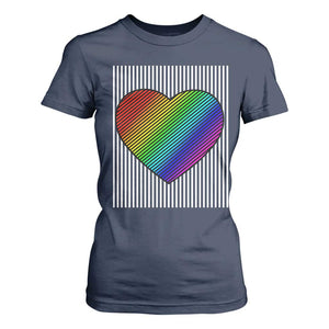 LGBT Pride T Shirt For Women LGBTQ Support Retro Valentines Rainbow Heart TS10 Navy Print Your Wear