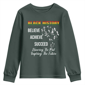 Honoring Past Inspiring Future Black History Month Youth Sweatshirt TS10 Dark Forest Green Print Your Wear