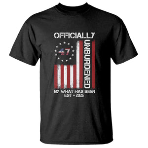 President Donald Trump T Shirt Officially Unburdened By What Has Been 2025 47Th Usa Flag TS10 Black Print Your Wear