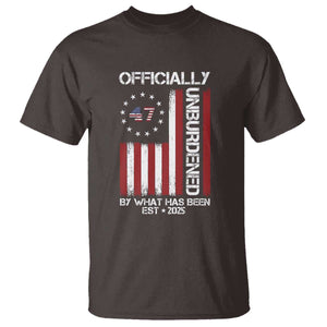 President Donald Trump T Shirt Officially Unburdened By What Has Been 2025 47Th Usa Flag TS10 Dark Chocolate Print Your Wear