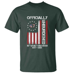 President Donald Trump T Shirt Officially Unburdened By What Has Been 2025 47Th Usa Flag TS10 Dark Forest Green Print Your Wear