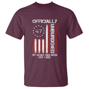 President Donald Trump T Shirt Officially Unburdened By What Has Been 2025 47Th Usa Flag TS10 Maroon Print Your Wear