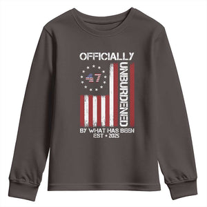 President Donald Trump Youth Sweatshirt Officially Unburdened By What Has Been 2025 47Th Usa Flag TS10 Dark Chocolate Print Your Wear