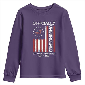 President Donald Trump Youth Sweatshirt Officially Unburdened By What Has Been 2025 47Th Usa Flag TS10 Purple Print Your Wear