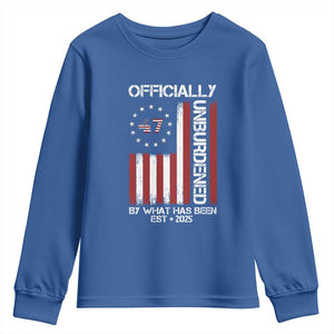 President Donald Trump Youth Sweatshirt Officially Unburdened By What Has Been 2025 47Th Usa Flag TS10 Royal Blue Print Your Wear