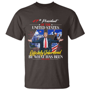 President Donald Trump T Shirt Officially Unburdened By What Has Been 2025 47Th American Flag TS10 Dark Chocolate Print Your Wear