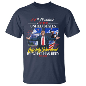 President Donald Trump T Shirt Officially Unburdened By What Has Been 2025 47Th American Flag TS10 Navy Print Your Wear
