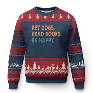 Dog Book Lovers Ugly Christmas Sweater Retro Pet Dogs Read Books Be Happy TS10 Navy Red Print Your Wear
