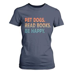 Dog Book Lovers T Shirt For Women Retro Pet Dogs Read Books Be Happy TS10 Navy Print Your Wear