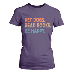 Dog Book Lovers T Shirt For Women Retro Pet Dogs Read Books Be Happy TS10 Purple Print Your Wear
