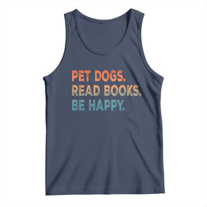 Dog Book Lovers Tank Top Retro Pet Dogs Read Books Be Happy TS10 Navy Print Your Wear