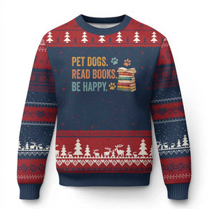 Retro Dog Book Lovers Ugly Christmas Sweater Bookish Dog Mom Gift TS10 Navy Red Print Your Wear