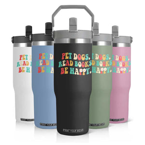 Dog Book Lover Flip Straw Tumbler Retro Groovy Flower Bookish Dog Mom Gift TS10 Print Your Wear