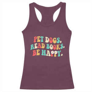 Dog Book Lover Racerback Tank Top Retro Groovy Flower Bookish Dog Mom Gift TS10 Maroon Print Your Wear