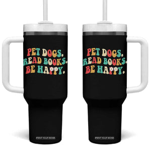 Dog Book Lover Tumbler With Handle Retro Groovy Flower Bookish Dog Mom Gift TS10 One Size: 40 oz Black Print Your Wear