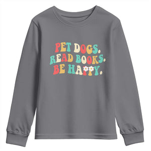 Dog Book Lover Youth Sweatshirt Retro Groovy Flower Bookish Dog Mom Gift TS10 Charcoal Print Your Wear