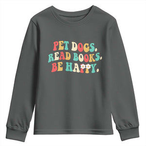 Dog Book Lover Youth Sweatshirt Retro Groovy Flower Bookish Dog Mom Gift TS10 Dark Heather Print Your Wear