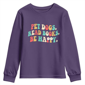 Dog Book Lover Youth Sweatshirt Retro Groovy Flower Bookish Dog Mom Gift TS10 Purple Print Your Wear