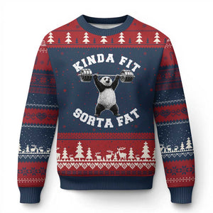 Funny Gym Ugly Christmas Sweater Kinda Fit Sorta Fat Panda Weightlifting Workout TS10 Navy Red Print Your Wear