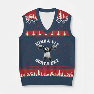 Funny Gym V-Neck Knit Sweater Vest Kinda Fit Sorta Fat Panda Weightlifting Workout TS10 Navy Red Print Your Wear