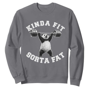 Funny Gym Sweatshirt Kinda Fit Sorta Fat Panda Weightlifting Workout TS10 Charcoal Print Your Wear