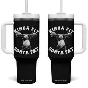 Funny Gym Tumbler With Handle Kinda Fit Sorta Fat Panda Weightlifting Workout TS10 One Size: 40 oz Black Print Your Wear