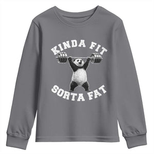 Funny Gym Youth Sweatshirt Kinda Fit Sorta Fat Panda Weightlifting Workout TS10 Charcoal Print Your Wear
