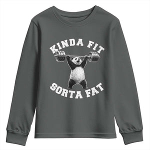 Funny Gym Youth Sweatshirt Kinda Fit Sorta Fat Panda Weightlifting Workout TS10 Dark Heather Print Your Wear