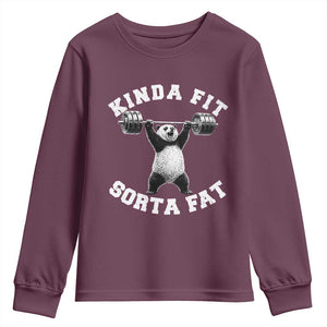 Funny Gym Youth Sweatshirt Kinda Fit Sorta Fat Panda Weightlifting Workout TS10 Maroon Print Your Wear
