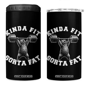Funny Gym 4 in 1 Can Cooler Tumbler Kinda Fit Sorta Fat Bear Weightlifting Workout TS10 One Size: 16 oz Black Print Your Wear